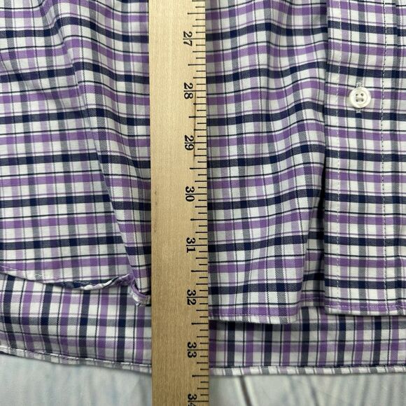 Jos A Bank Travelers Men's XXL Button Down Shirt Short Sleeve Purple White Check - Picture 8 of 9